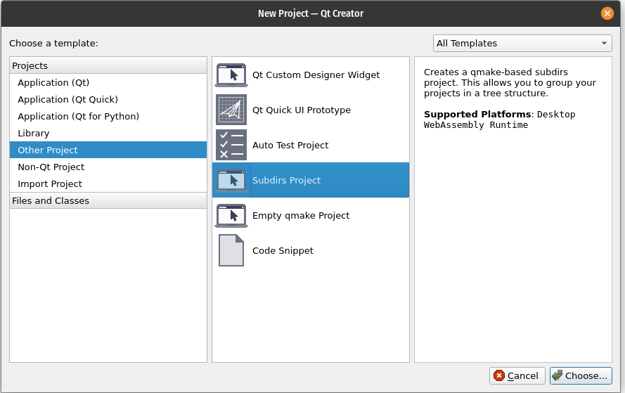SubDir Project menu in QTCreator