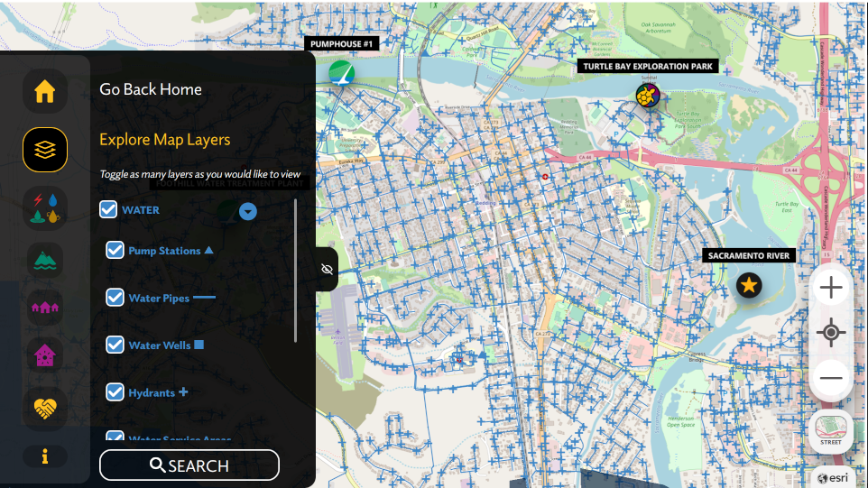 Map layers screen showing the water layers. This includes pipes and hydrants class=