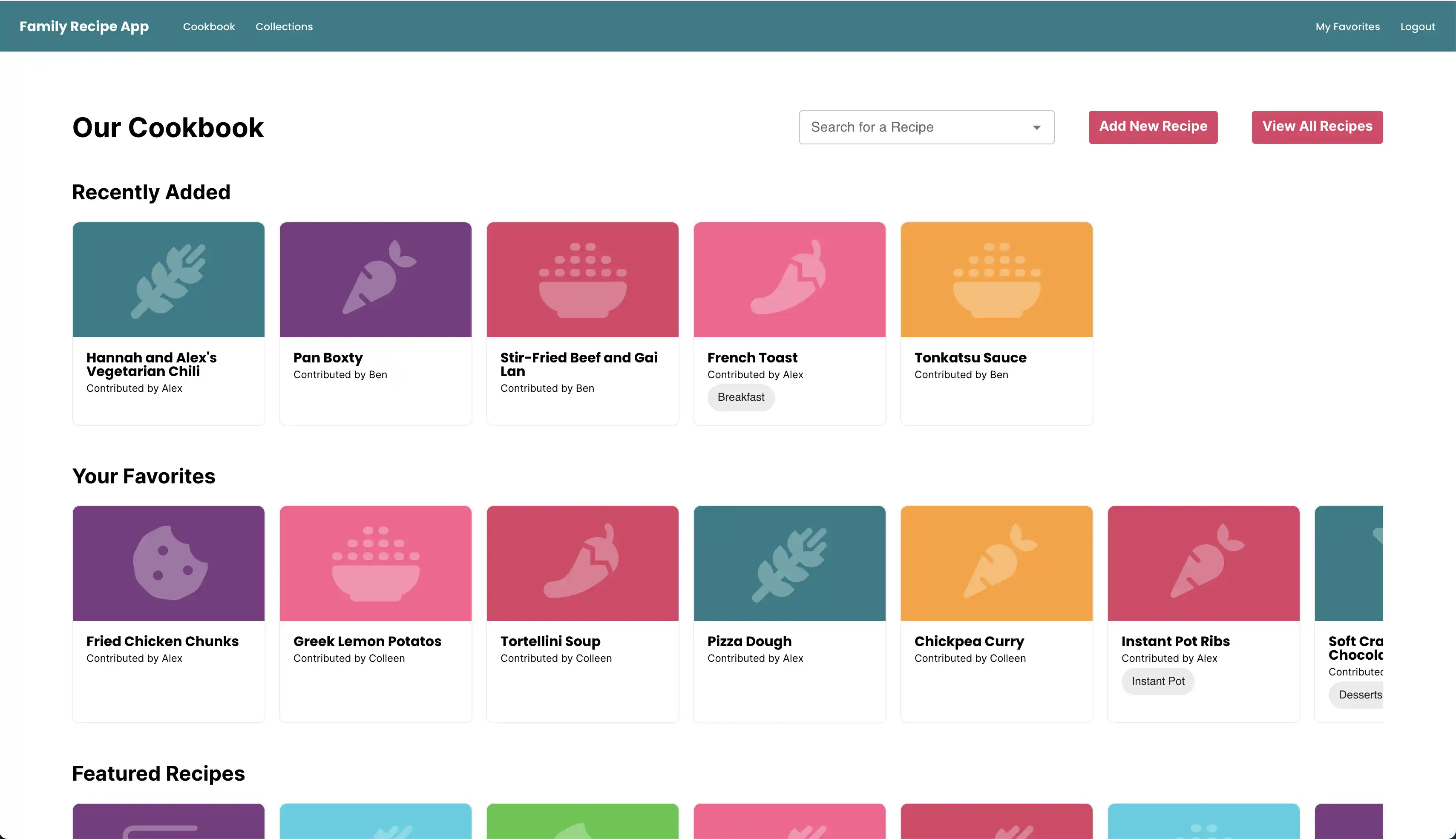 A screenshot of recipe collection app